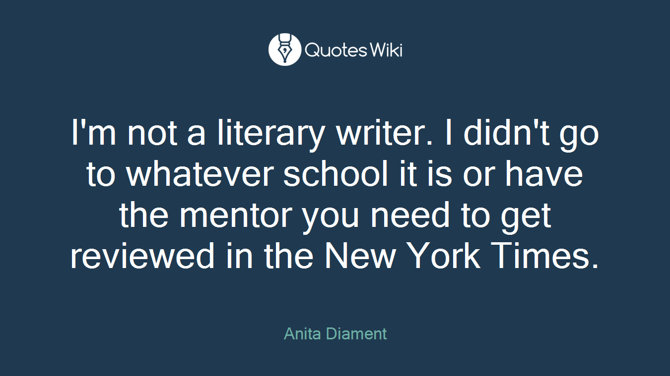 I'm not a literary writer. I didn't go to whatever school it is or have the mentor you need to get reviewed in the New York Times.