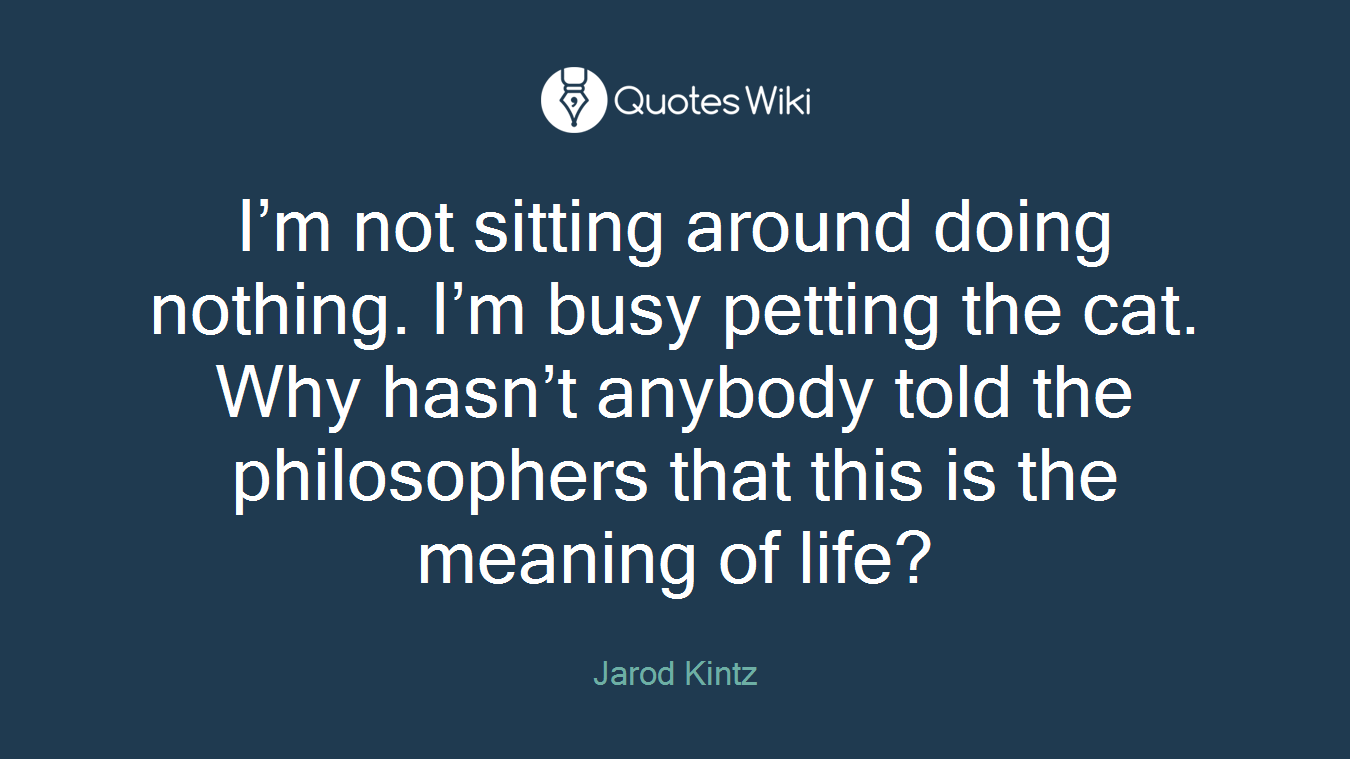 I’m not sitting around doing nothing. I’m busy petting the cat. Why hasn’t anybody told the philosophers that this is the meaning of life?