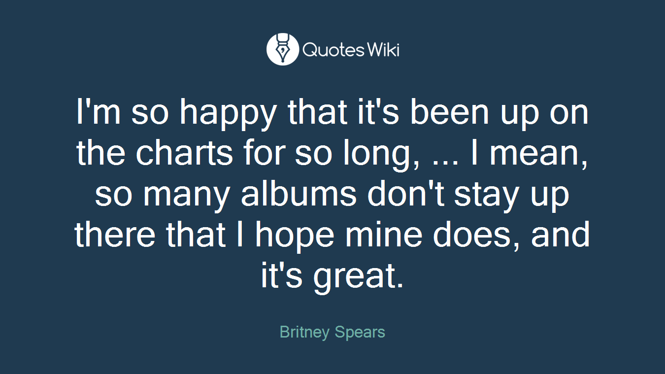 I'm so happy that it's been up on the charts for so long, ... I mean, so many albums don't stay up there that I hope mine does, and it's great.