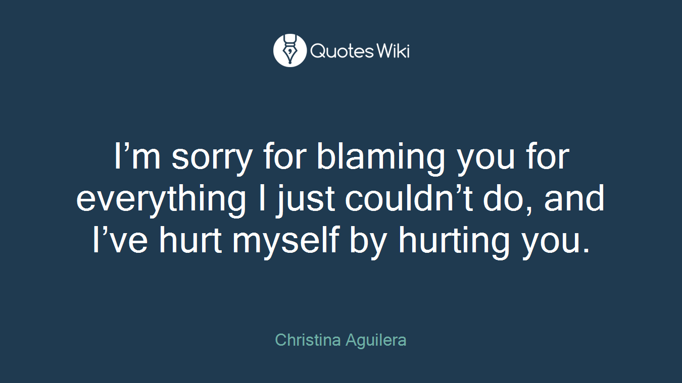 I’m sorry for blaming you for everything I just couldn’t do, and I’ve hurt myself by hurting you.