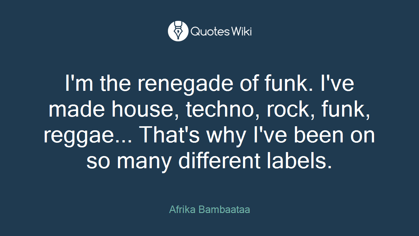 I'm the renegade of funk. I've made house, techno, rock, funk, reggae... That's why I've been on so many different labels.