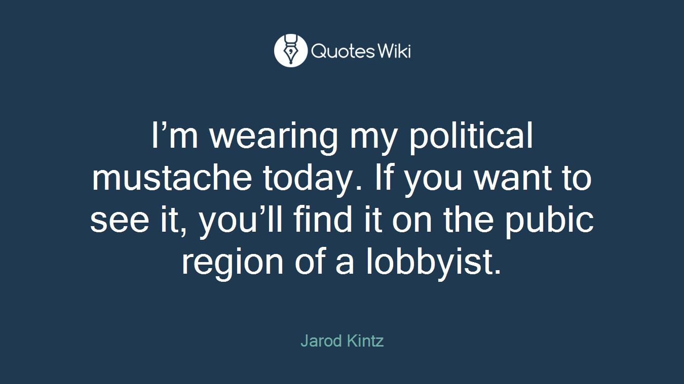 I’m wearing my political mustache today. If you want to see it, you’ll find it on the pubic region of a lobbyist.