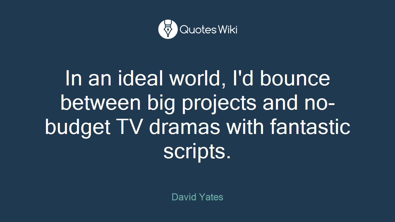 In an ideal world, I'd bounce between big projects and no-budget TV dramas with fantastic scripts.