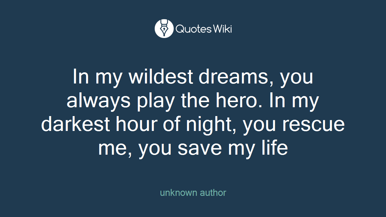 In my wildest dreams, you always play the hero. In my darkest hour of night, you rescue me, you save my life