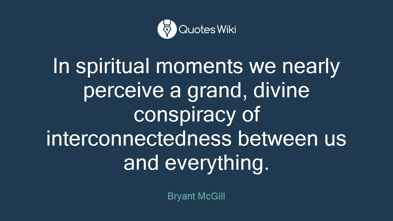 In spiritual moments we nearly perceive a grand, divine conspiracy of interconnectedness between us and everything.