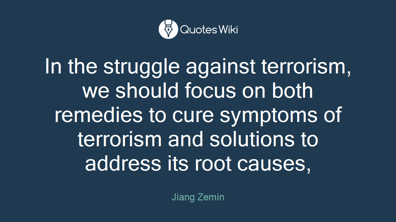 In the struggle against terrorism, we should focus on both remedies to cure symptoms of terrorism and solutions to address its root causes,