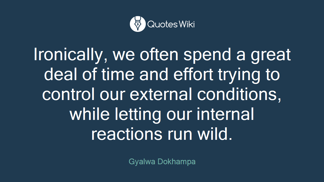 Ironically, we often spend a great deal of time and effort trying to control our external conditions, while letting our internal reactions run wild.