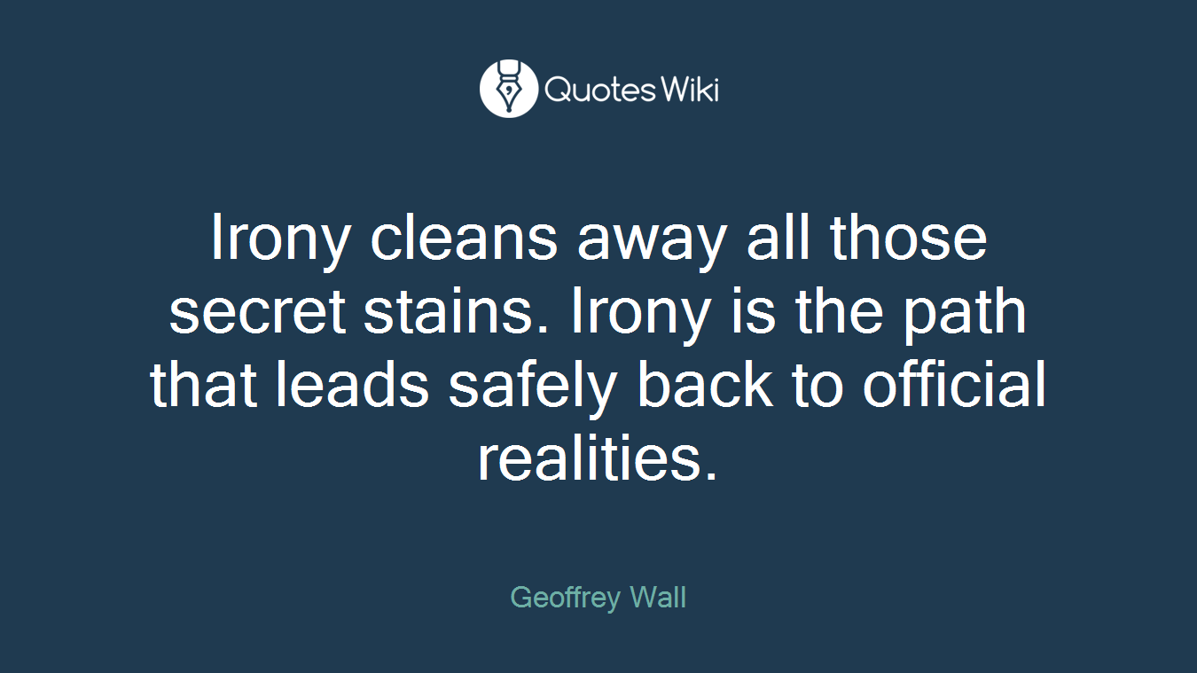 Irony cleans away all those secret stains. Irony is the path that leads safely back to official realities.