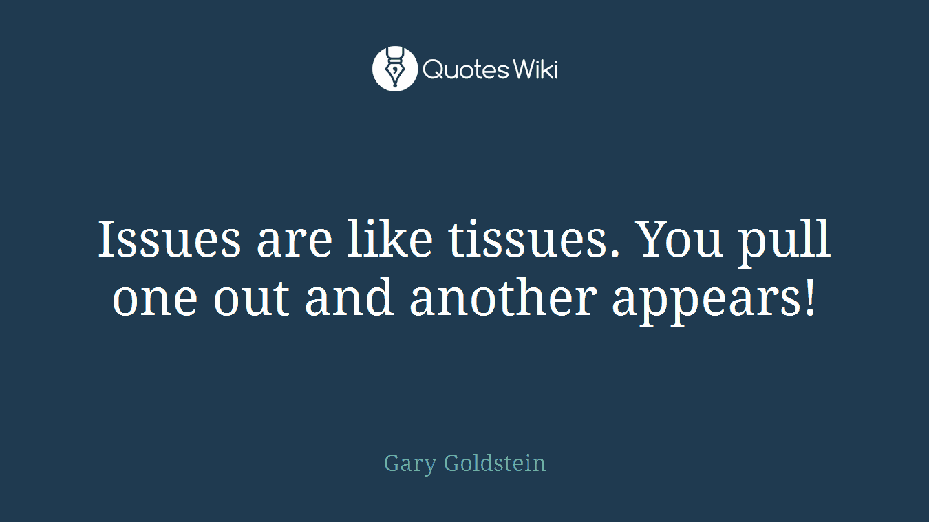 Issues are like tissues. You pull one out and another appears!