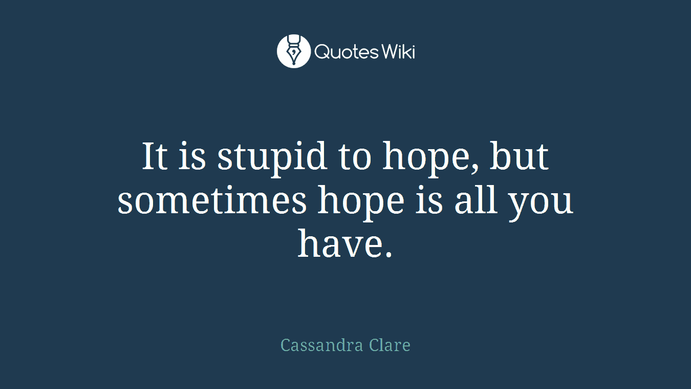 It is stupid to hope, but sometimes hope is all you have.