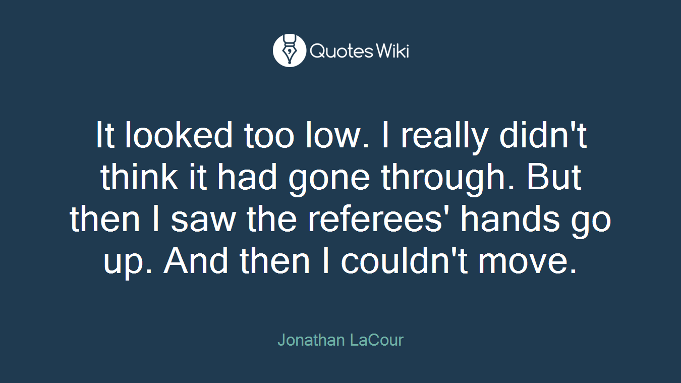 It looked too low. I really didn't think it had gone through. But then I saw the referees' hands go up. And then I couldn't move.