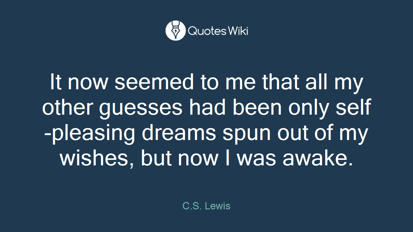 It now seemed to me that all my other guesses had been only self-pleasing dreams spun out of my wishes, but now I was awake.