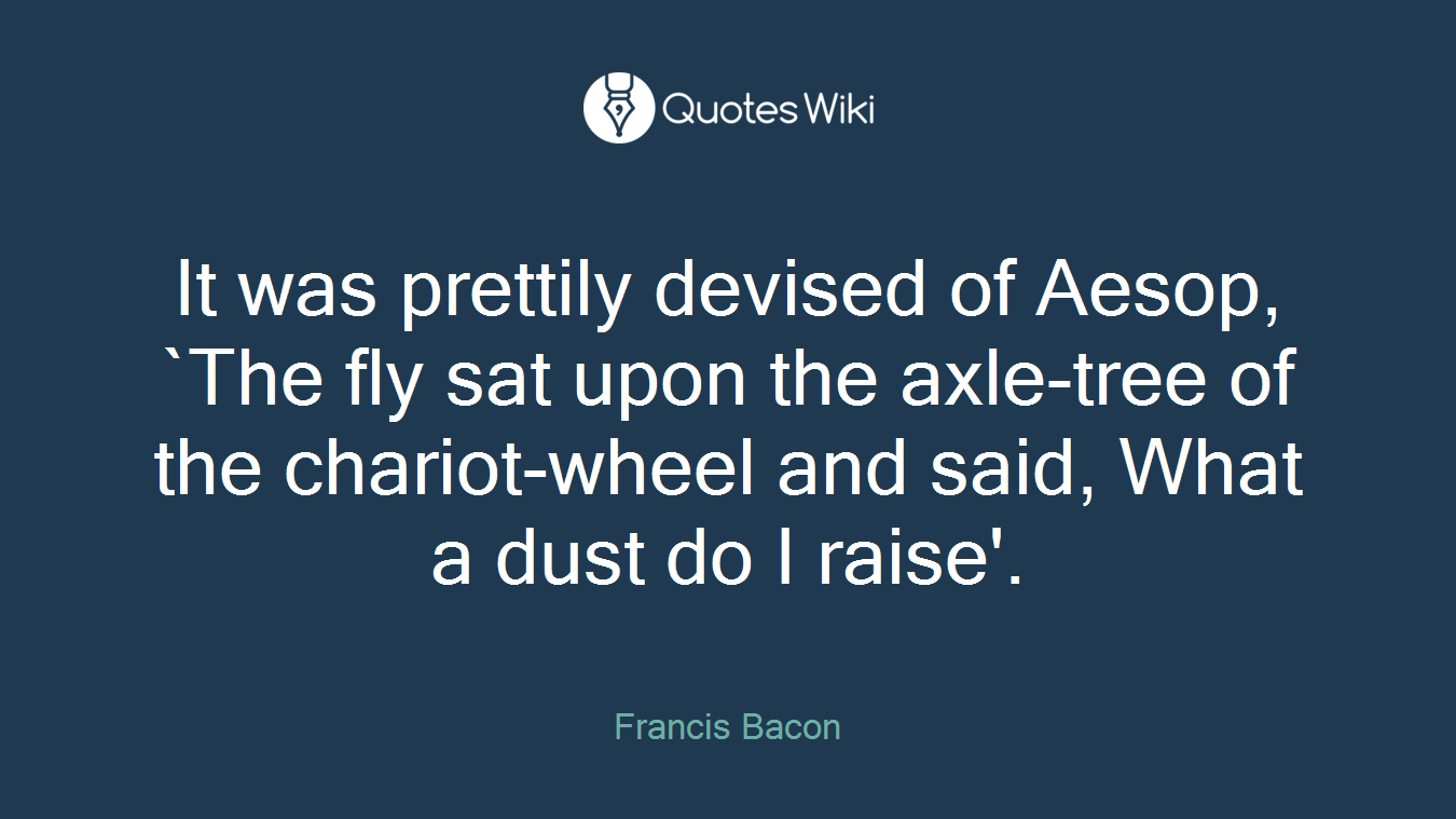 It was prettily devised of Aesop, `The fly sat upon the axle-tree of the chariot-wheel and said, What a dust do I raise'.