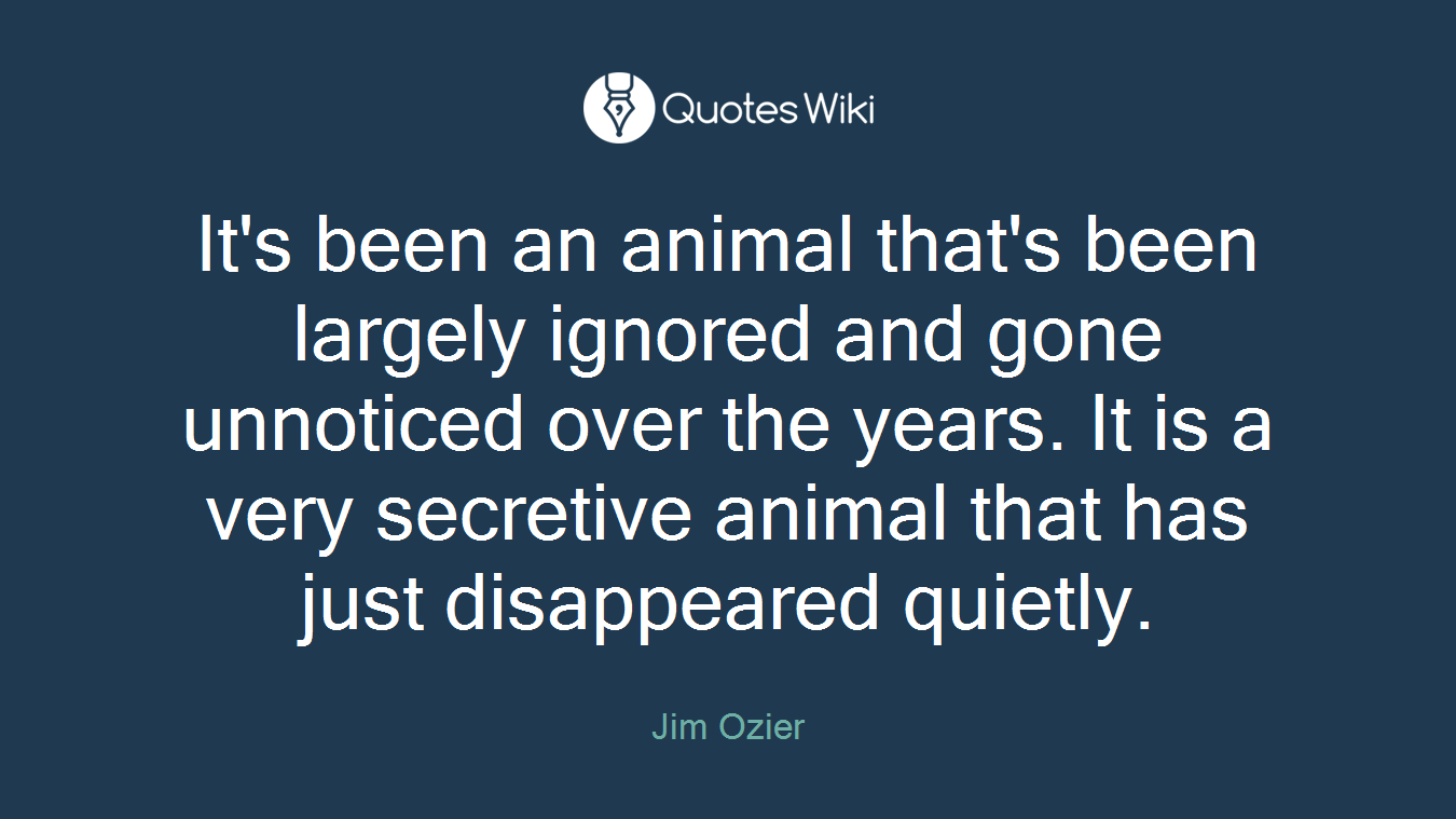 It's been an animal that's been largely ignored and gone unnoticed over the years. It is a very secretive animal that has just disappeared quietly.