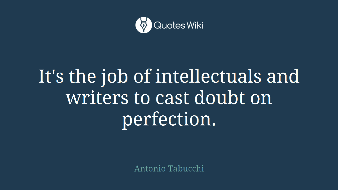 It's the job of intellectuals and writers to cast doubt on perfection.