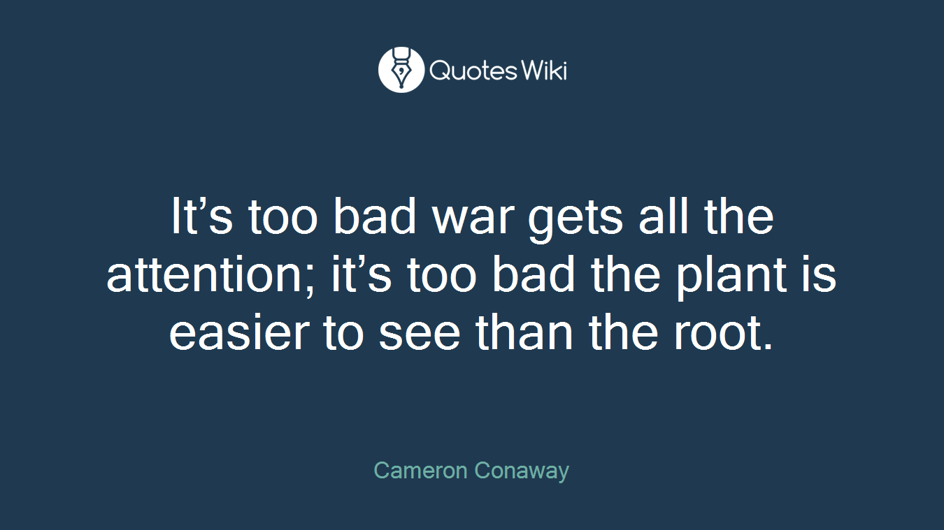 It’s too bad war gets all the attention; it’s too bad the plant is easier to see than the root.