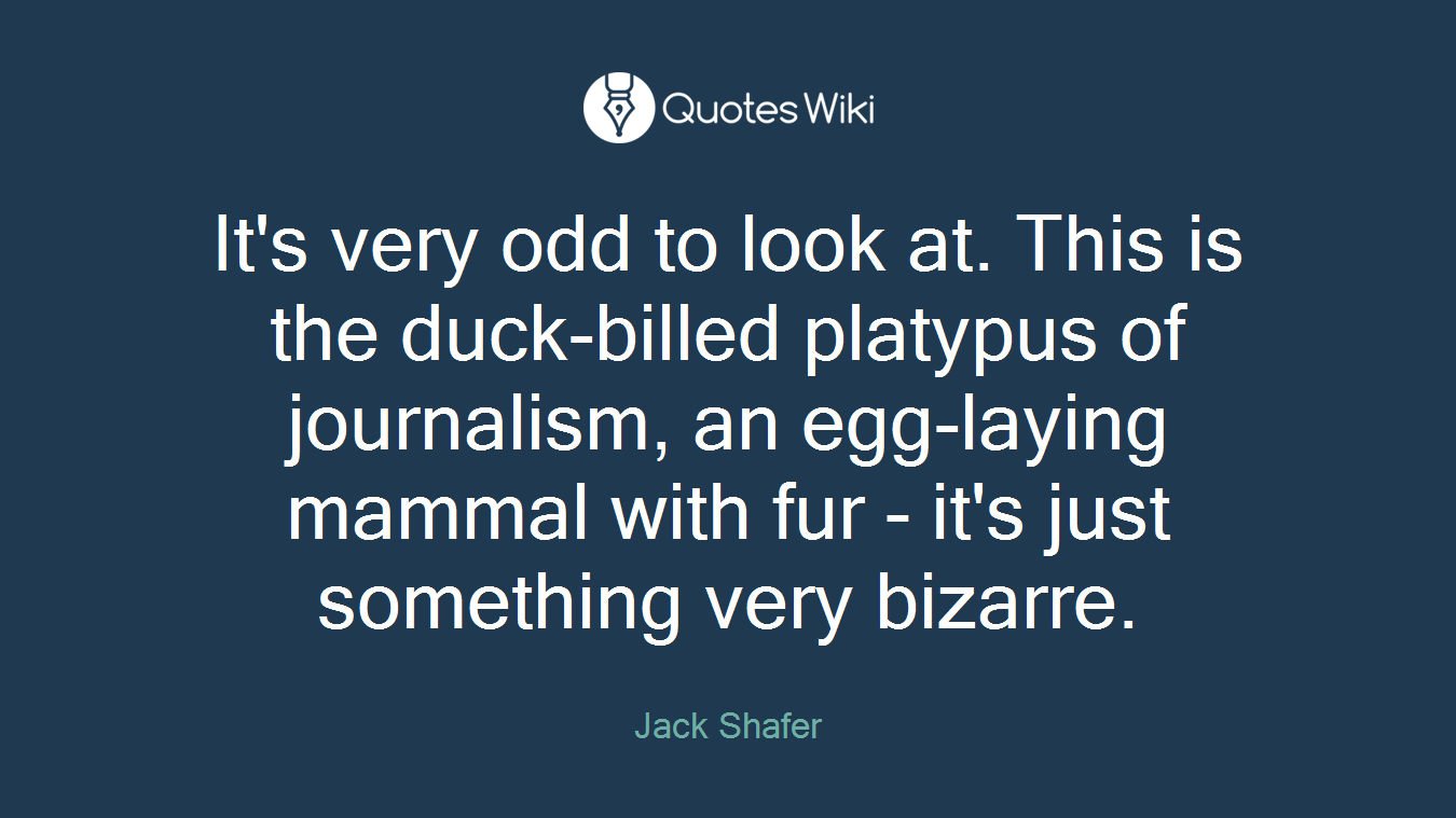It's very odd to look at. This is the duck-billed platypus of journalism, an egg-laying mammal with fur - it's just something very bizarre.