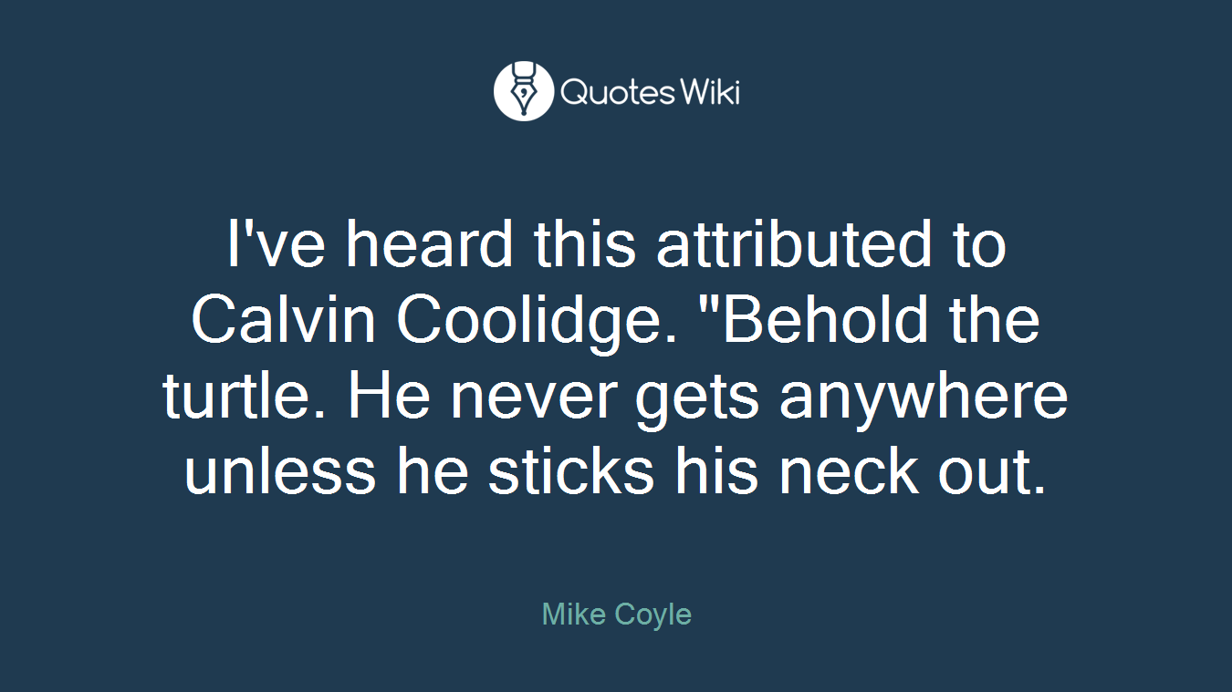 I've heard this attributed to Calvin Coolidge. "Behold the turtle. He never gets anywhere unless he sticks his neck out.