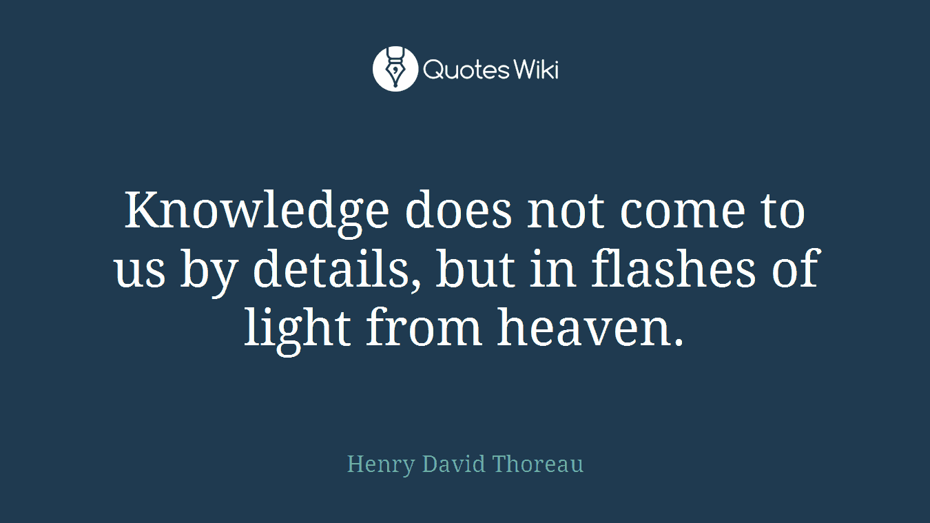 Knowledge does not come to us by details, but in flashes of light from heaven.