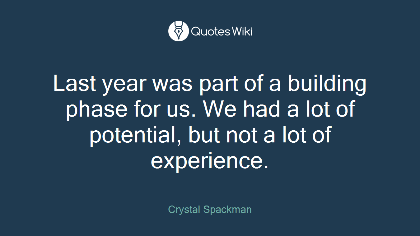 Last year was part of a building phase for us. We had a lot of potential, but not a lot of experience.