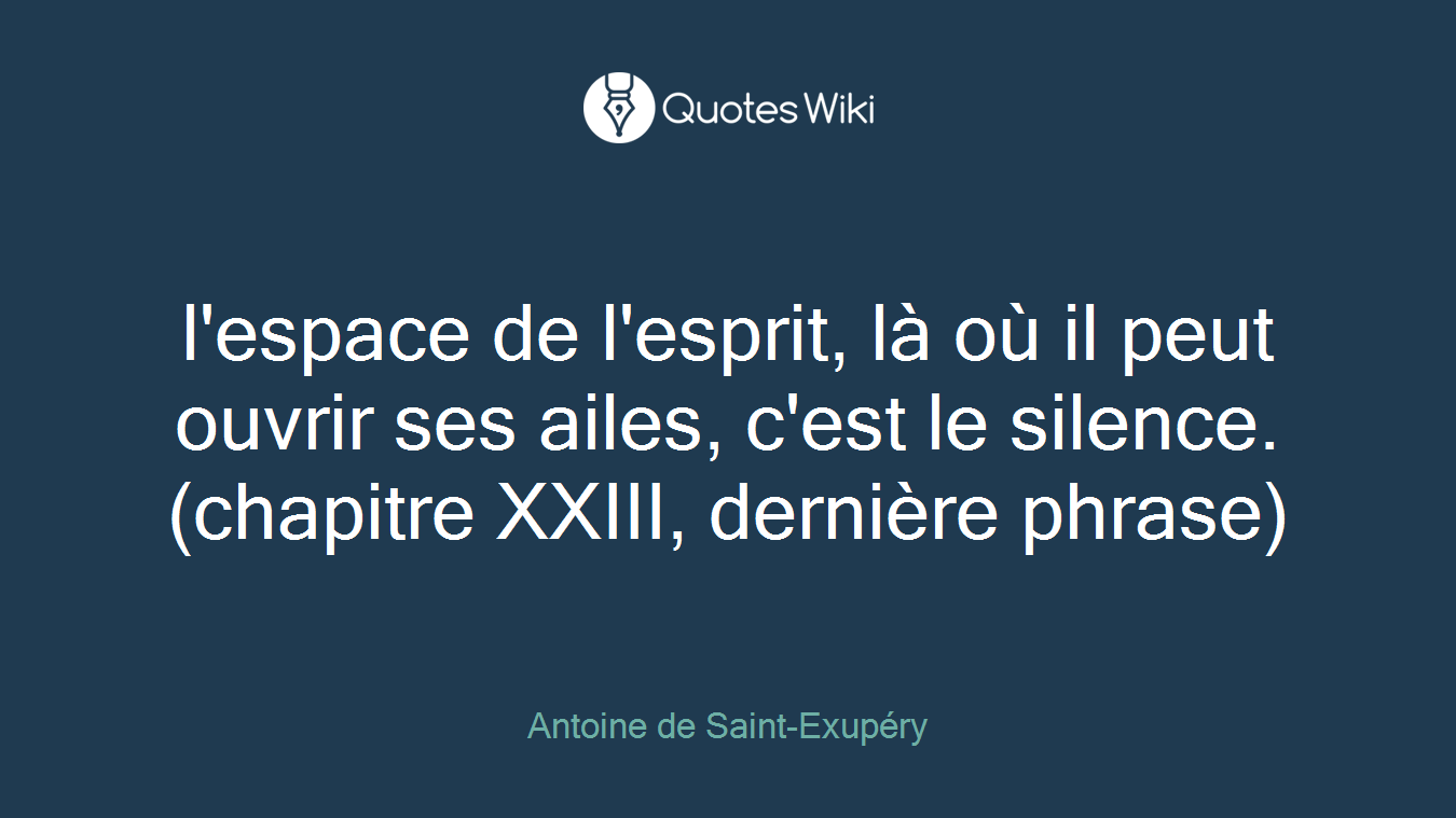 l'espace de l'esprit, là où il peut ouvrir ses ailes, c'est le silence.(chapitre XXIII, dernière phrase)