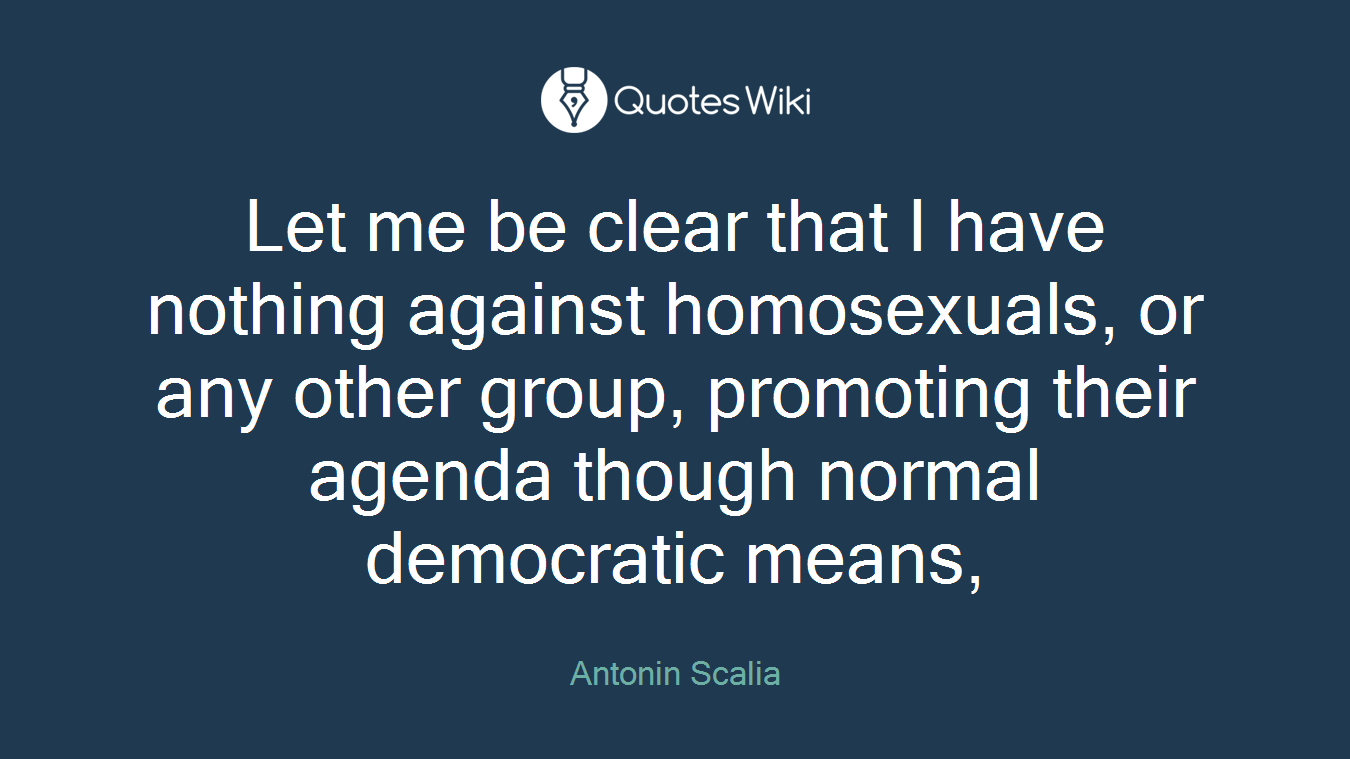 Let me be clear that I have nothing against homosexuals, or any other group, promoting their agenda though normal democratic means,