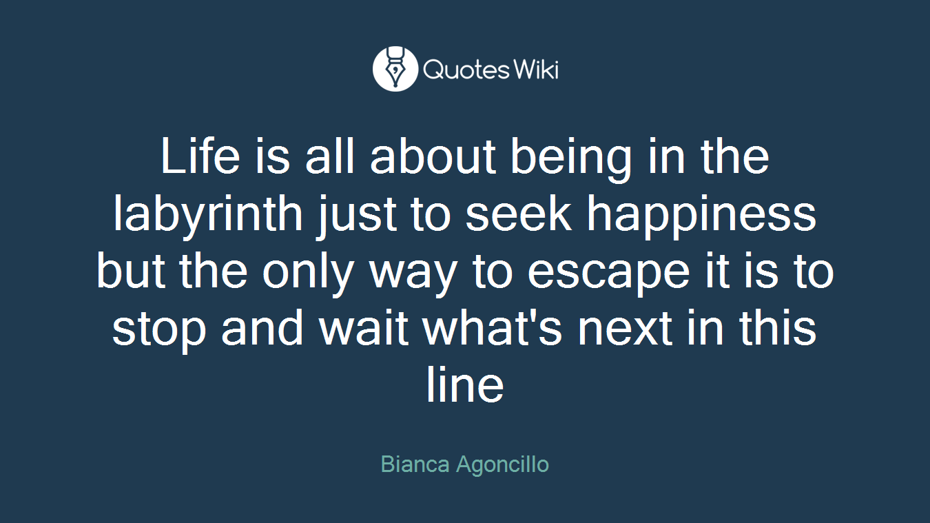 Life is all about being in the labyrinth just to seek happiness but the only way to escape it is to stop and wait what's next in this line
