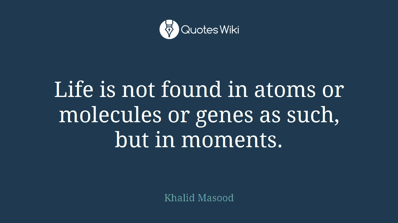 Life is not found in atoms or molecules or genes as such, but in moments.