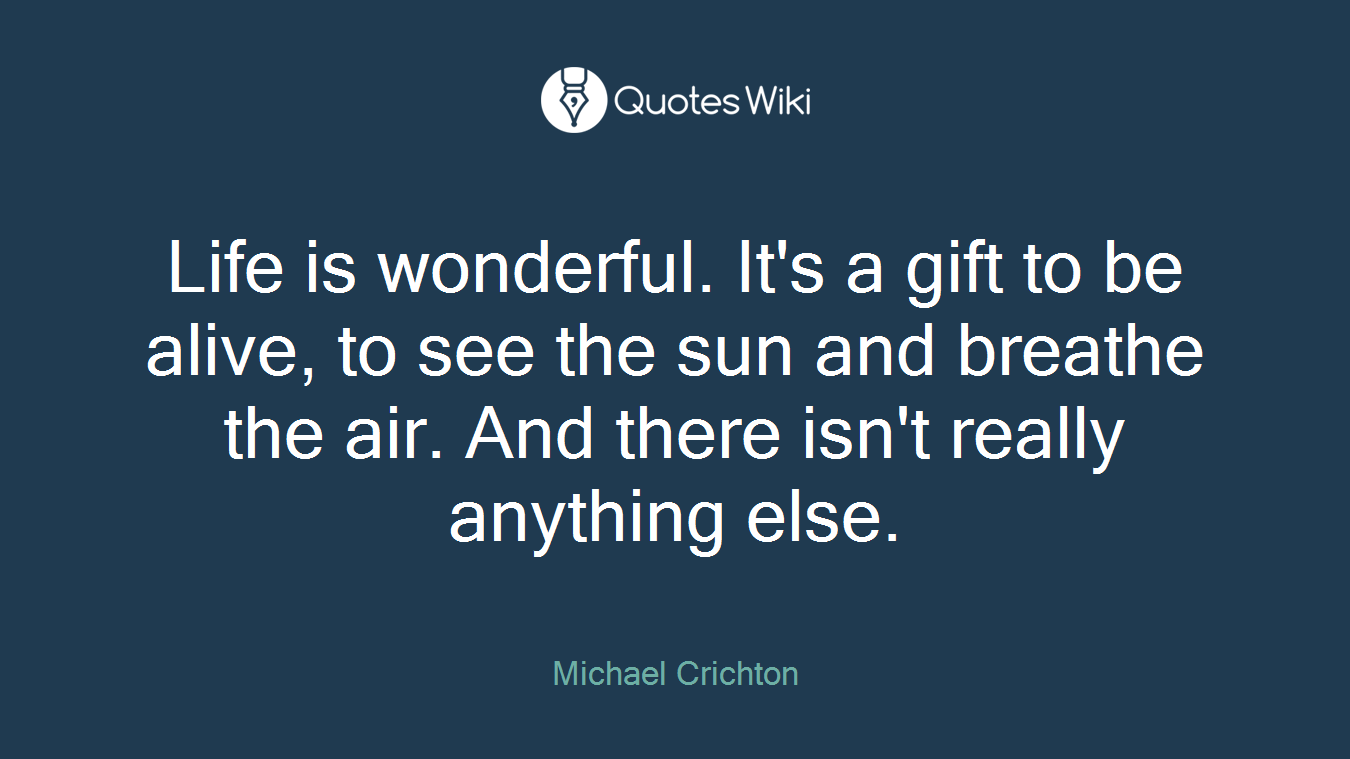 Life is wonderful. It's a gift to be alive, to see the sun and breathe the air. And there isn't really anything else.