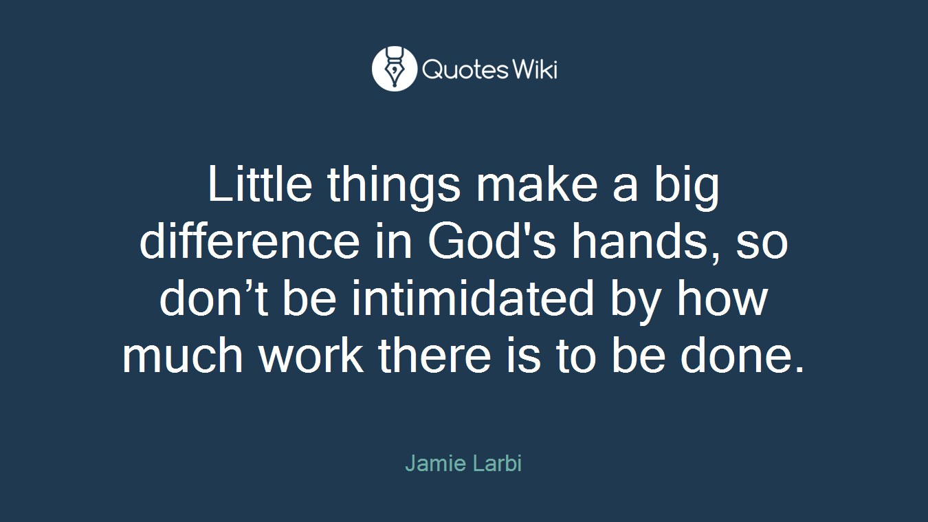 Little things make a big difference in God's hands, so don’t be intimidated by how much work there is to be done.