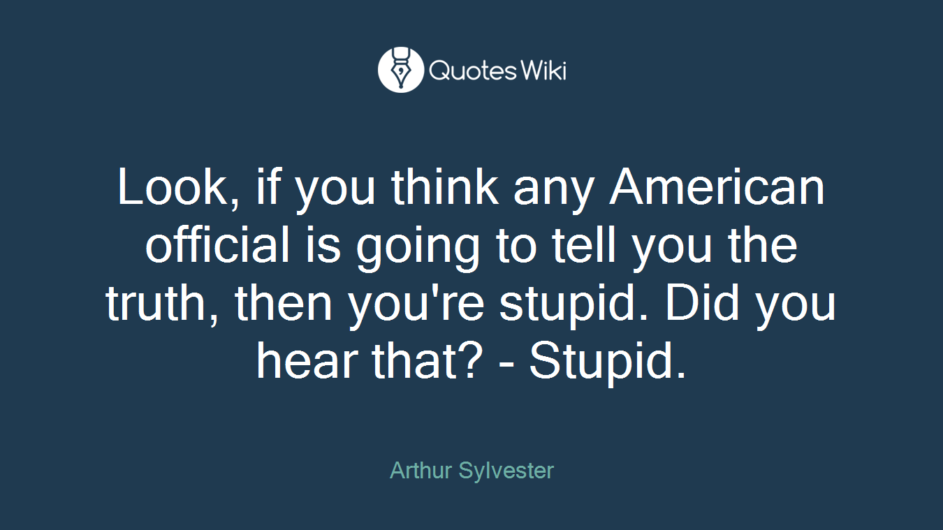 Look, if you think any American official is going to tell you the truth, then you're stupid. Did you hear that? - Stupid.
