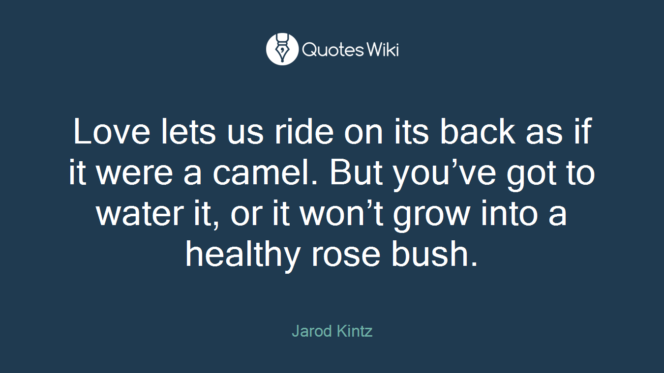 Love lets us ride on its back as if it were a camel. But you’ve got to water it, or it won’t grow into a healthy rose bush.