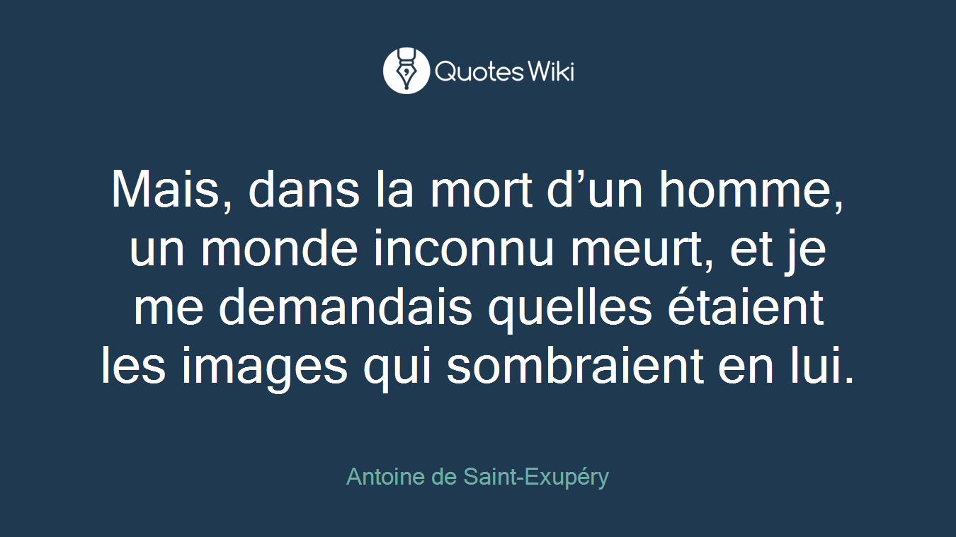 Mais, dans la mort d’un homme, un monde inconnu meurt, et je me demandais quelles étaient les images qui sombraient en lui.