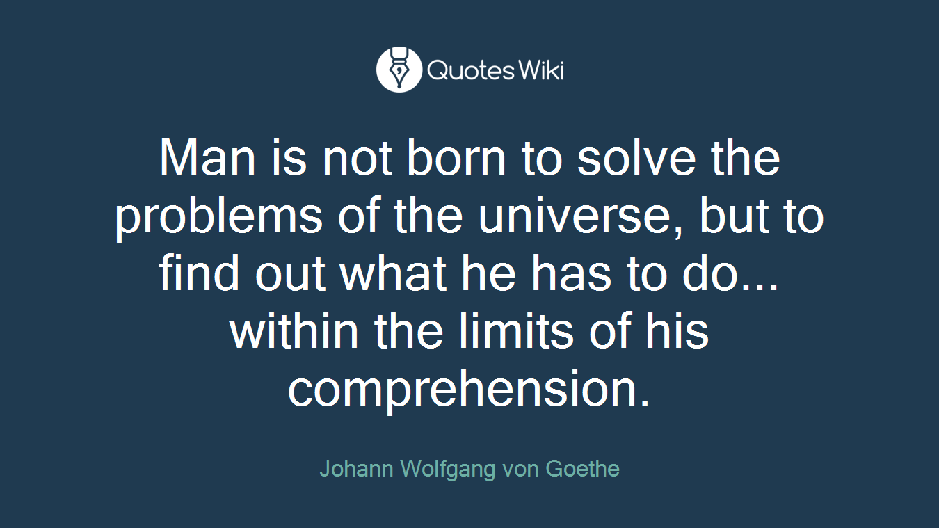 Man is not born to solve the problems of the universe, but to find out what he has to do... within the limits of his comprehension.