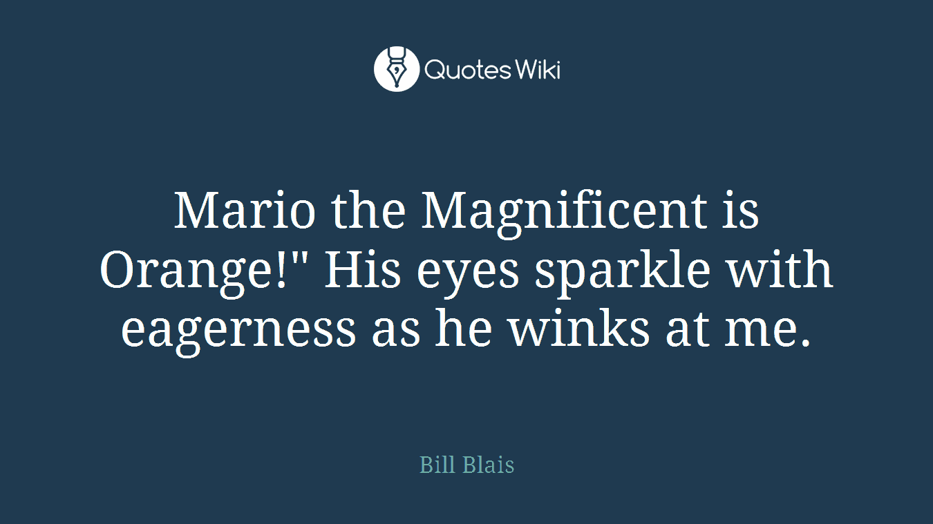 Mario the Magnificent is Orange!" His eyes sparkle with eagerness as he winks at me.