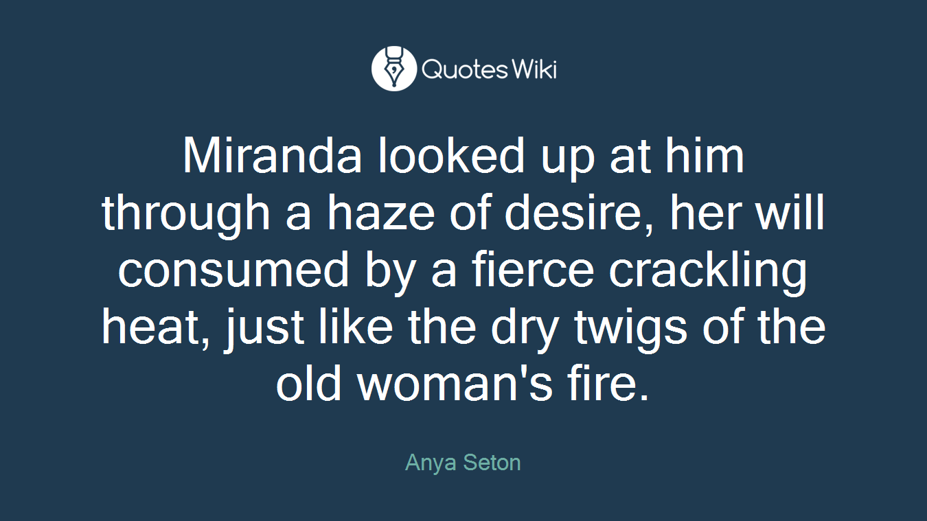Miranda looked up at him through a haze of desire, her will consumed by a fierce crackling heat, just like the dry twigs of the old woman's fire.