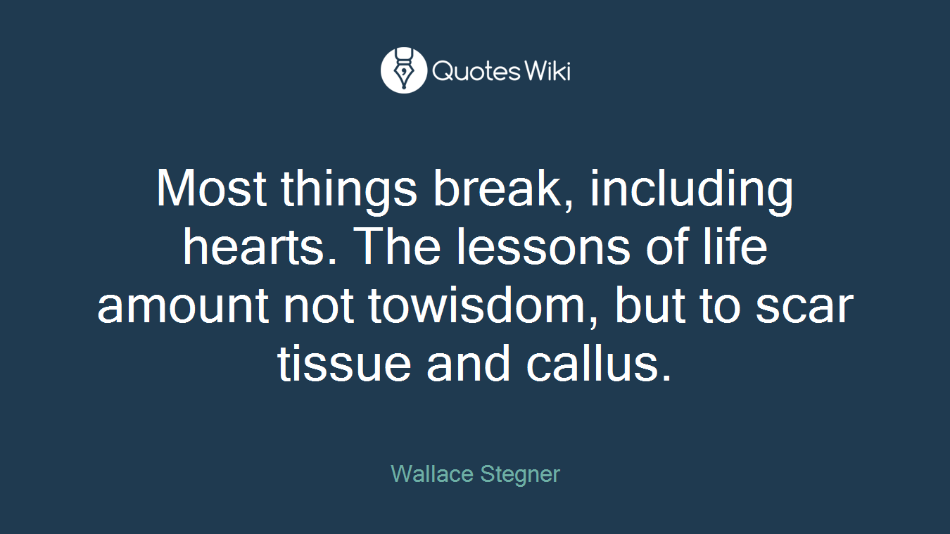 Most things break, including hearts. The lessons of life amount not towisdom, but to scar tissue and callus.