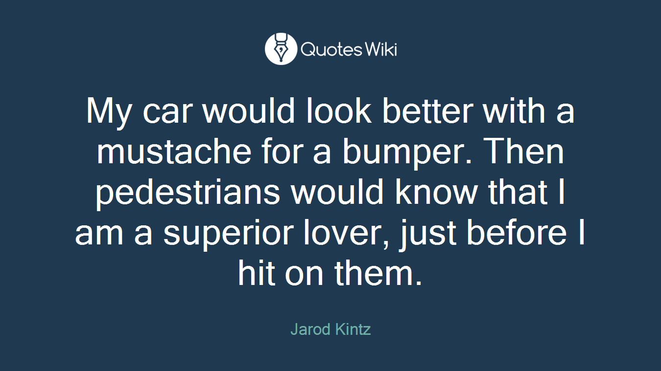 My car would look better with a mustache for a bumper. Then pedestrians would know that I am a superior lover, just before I hit on them.
