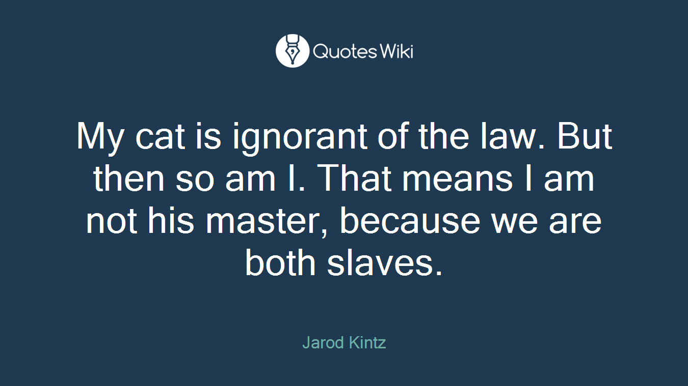 My cat is ignorant of the law. But then so am I. That means I am not his master, because we are both slaves.