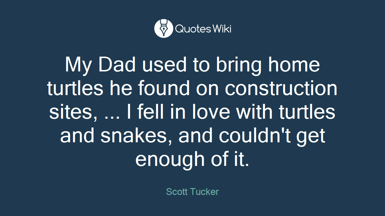 My Dad used to bring home turtles he found on construction sites, ... I fell in love with turtles and snakes, and couldn't get enough of it.
