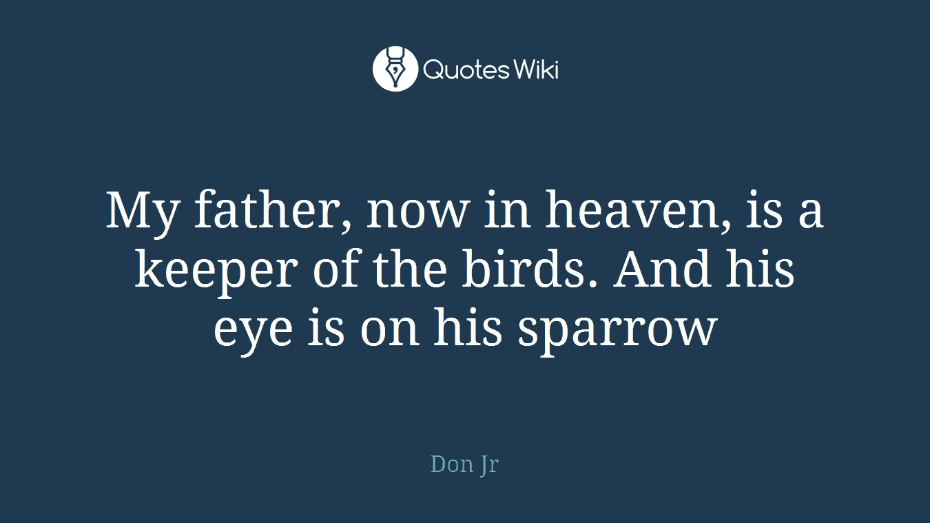 My father, now in heaven, is a keeper of the birds. And his eye is on his sparrow