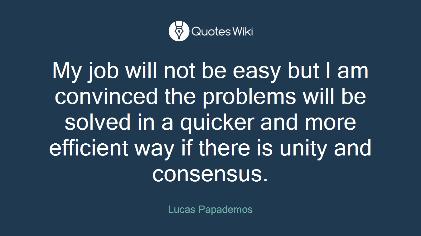 My job will not be easy but I am convinced the problems will be solved in a quicker and more efficient way if there is unity and consensus.