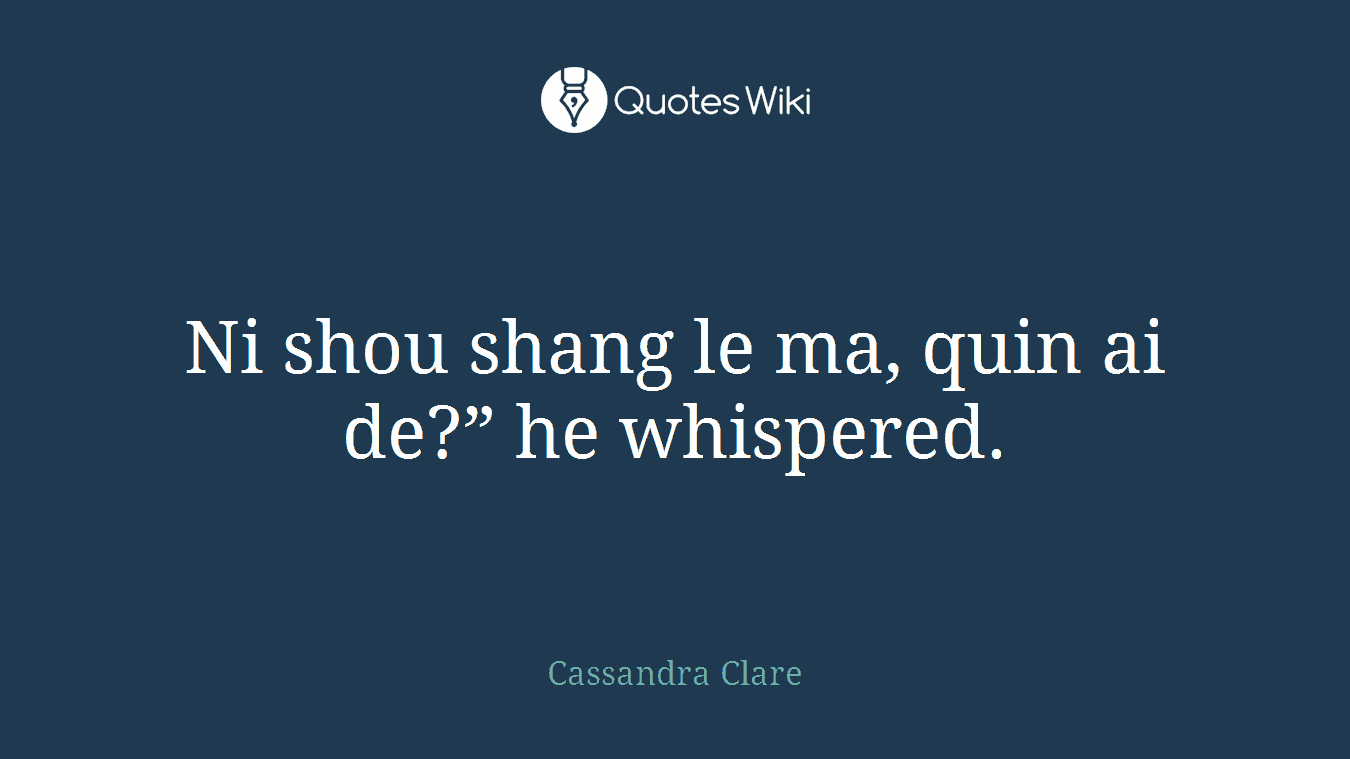 Ni shou shang le ma, quin ai de?” he whispered.