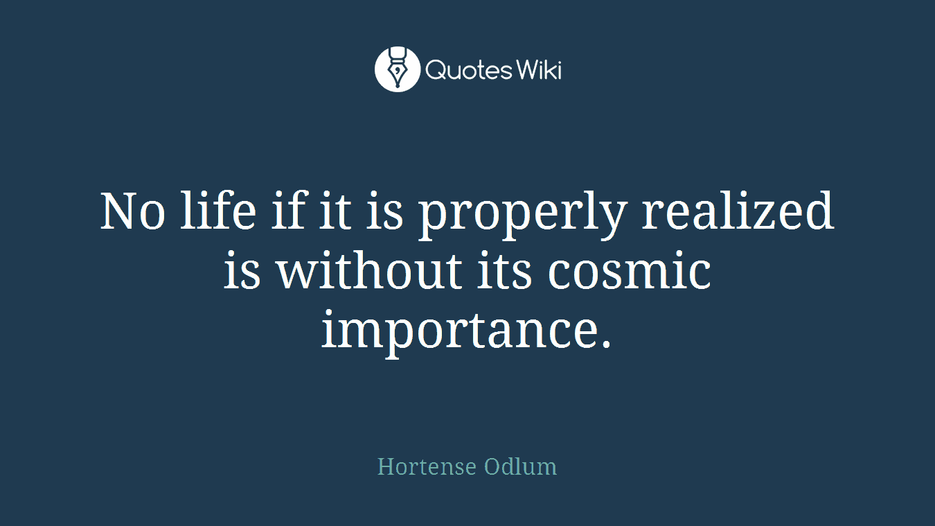 No life if it is properly realized is without its cosmic importance.