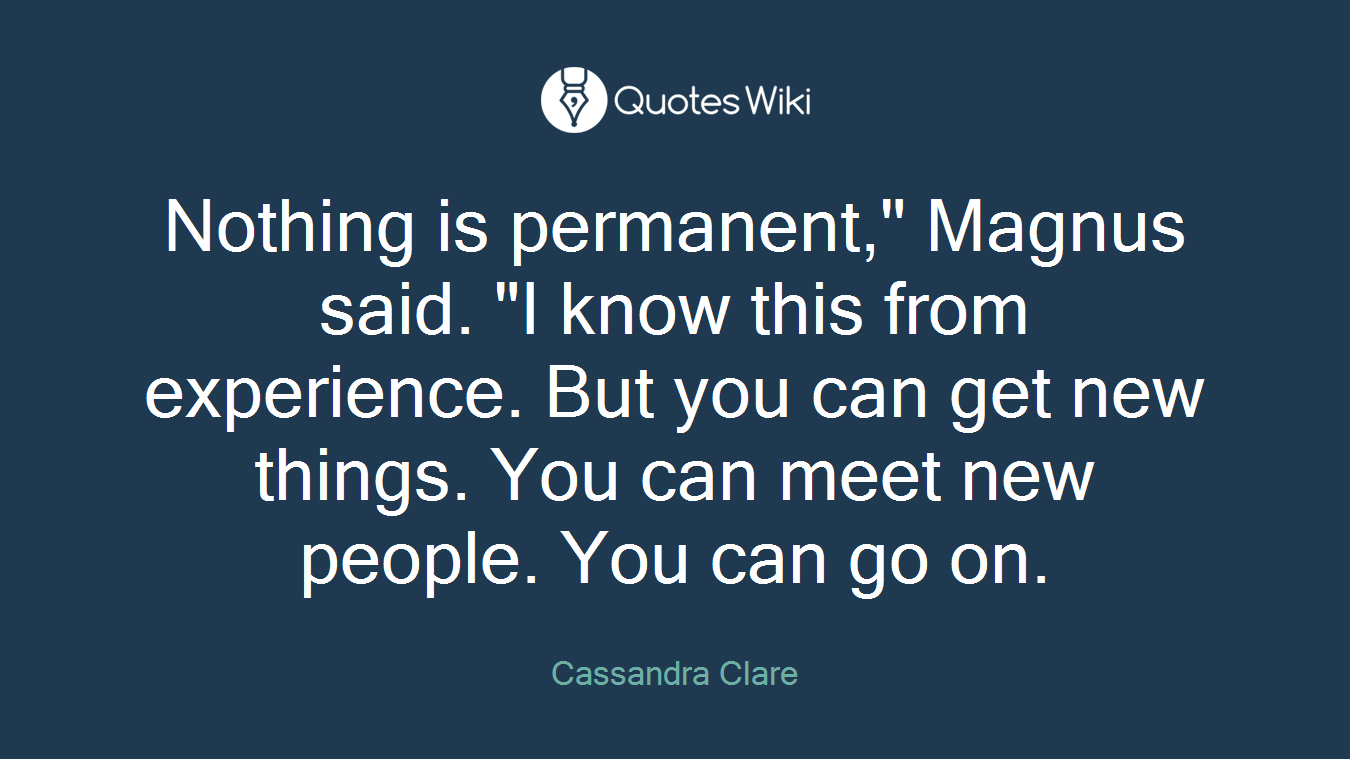 Nothing is permanent," Magnus said. "I know this from experience. But you can get new things. You can meet new people. You can go on.