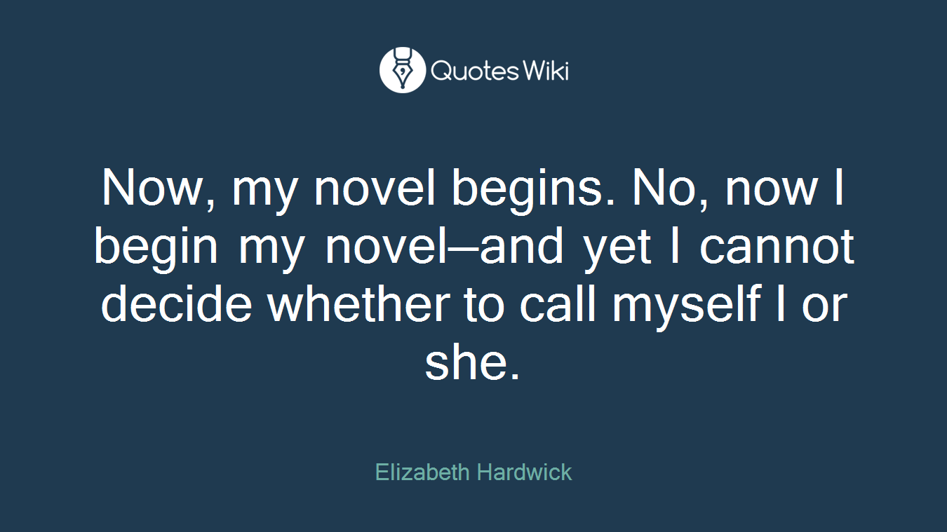 Now, my novel begins. No, now I begin my novel—and yet I cannot decide whether to call myself I or she.