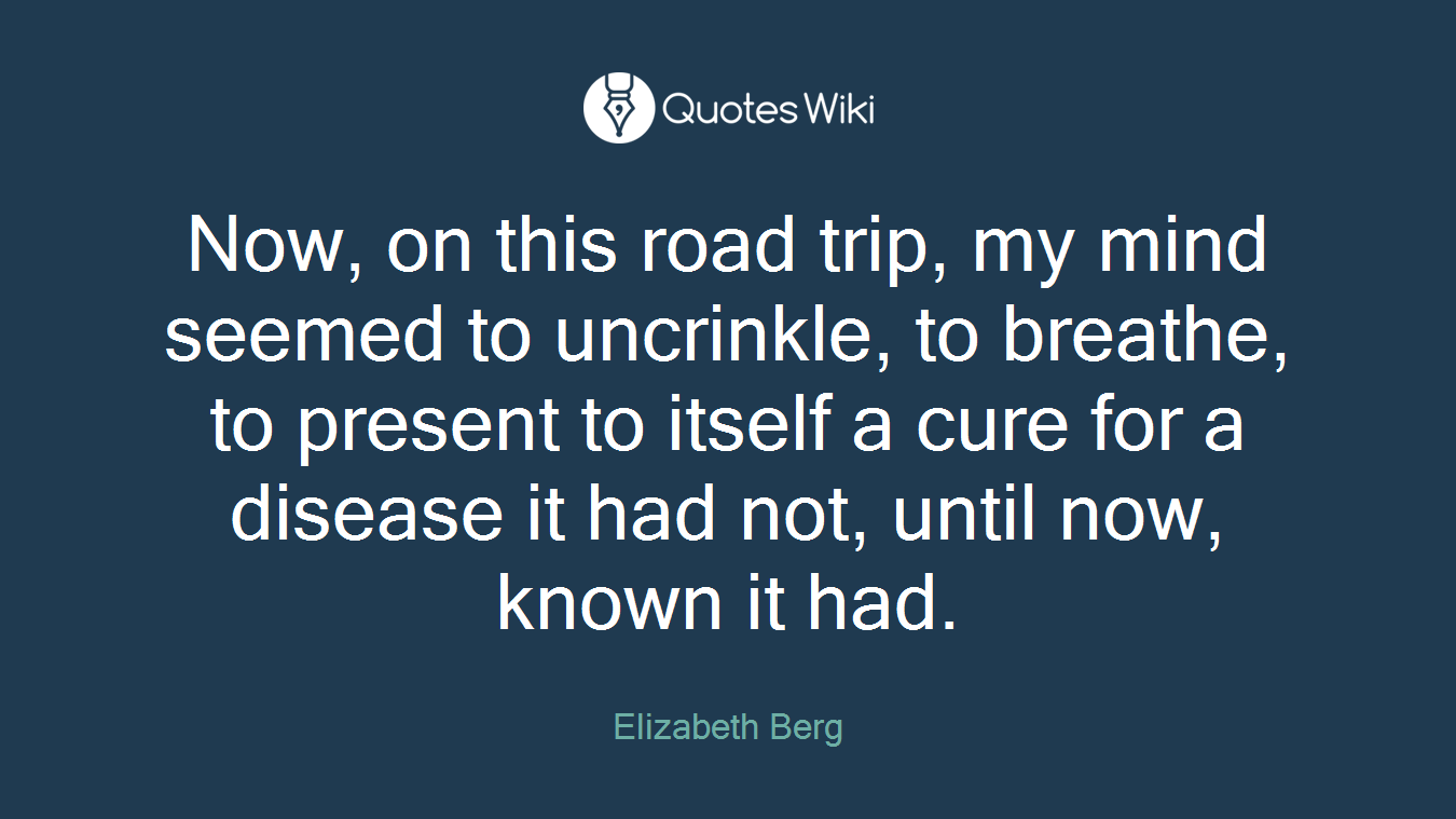 Now, on this road trip, my mind seemed to uncrinkle, to breathe, to present to itself a cure for a disease it had not, until now, known it had.