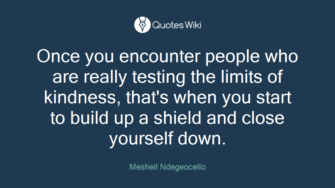 Once you encounter people who are really testing the limits of kindness, that's when you start to build up a shield and close yourself down.
