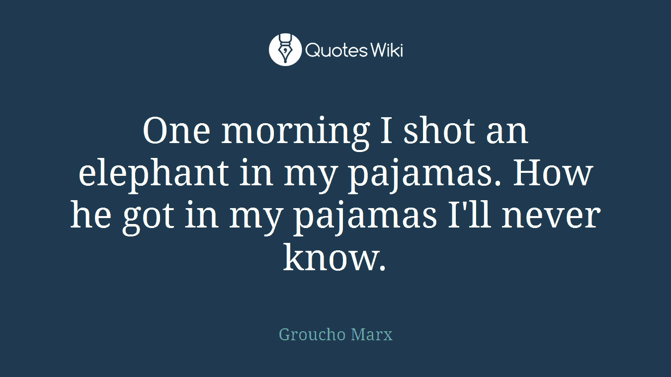 One morning I shot an elephant in my pajamas. How he got in my pajamas I'll never know.