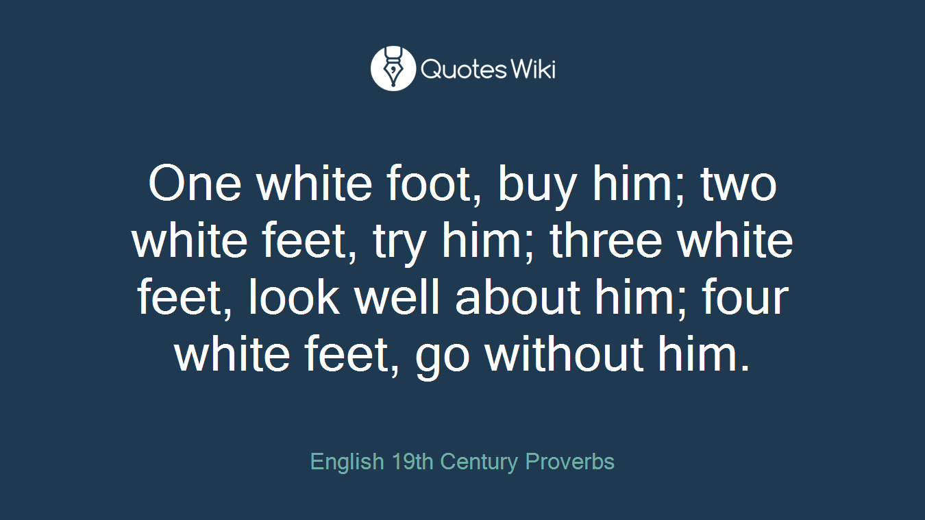 One white foot, buy him; two white feet, try him; three white feet, look well about him; four white feet, go without him.